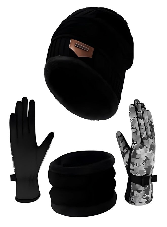 PulGos 3-in-1 Winter Set for Men & Women | Woolen Cap, Neck Warmer & Gloves Combo | Soft, Warm & Stylish Thermal Wear | Lightweight, Breathable & Windproof | Perfect for Cold Weather & Outdoor Use - Image 1