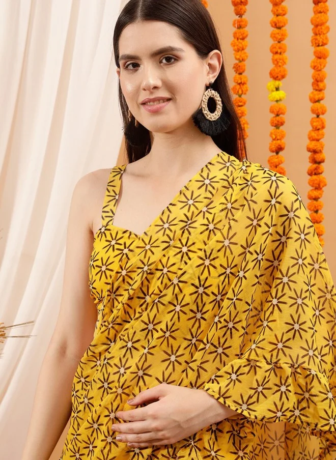 Indo Street Floral Yellow Ready to Wear Saree for Women