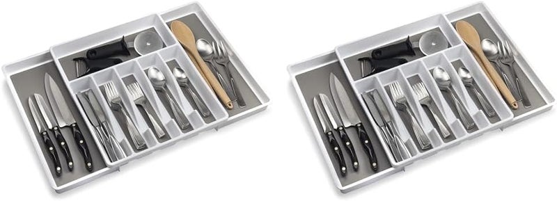 Efficiency boosted construction Expandable Silverware Drawer Organizer, 8 Compartment Non-Slip & Adjustable Silverware Trays for Kitchen Drawers, Kitchen Organization for Utensils, Cutlery, Flatware Storage - White (Pack of 2) Rack friendly