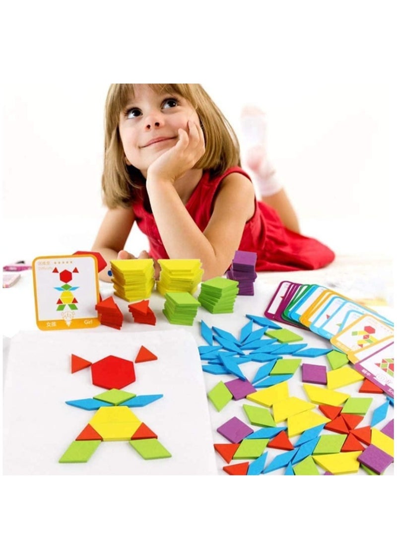 VUCATIN مجموعة كتل خشبية على شكل ألغاز هندسية يمكنك صنعها بنفسك ألعاب تعليمية كلاسيكية من مونتيسوري للأطفال الصغار (155 قطعة بناء) - Image 2