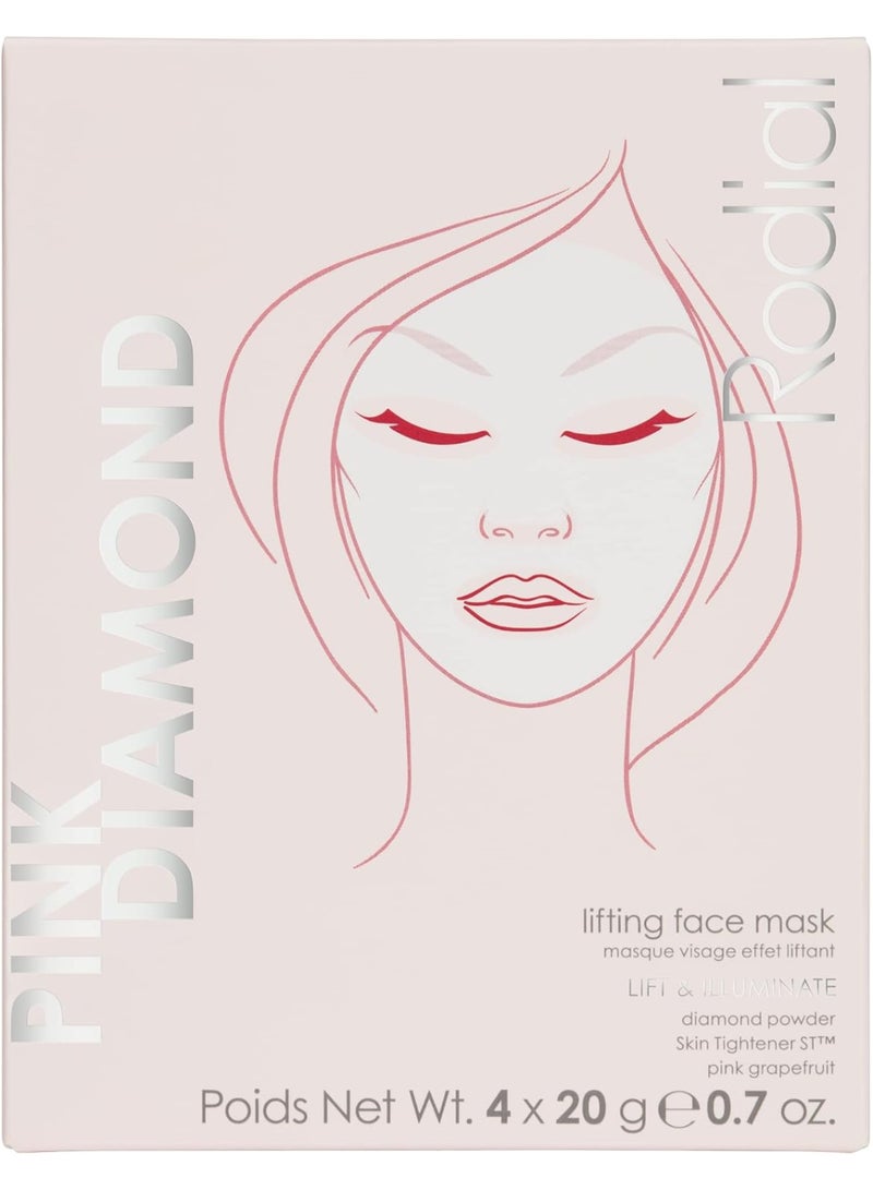 Rodial Pink Diamond Lifting Mask x4 – Firming Treatment for Aging Skin, Diamond Powder & Skin Tightening Peptides, Luxury Hydrogel for Wrinkle Relief 4 Pack - Image 1