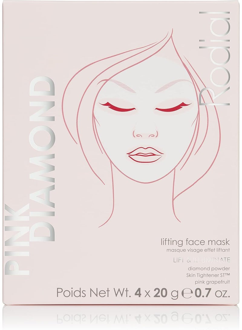 Rodial Pink Diamond Lifting Mask x4 – Firming Treatment for Aging Skin, Diamond Powder & Skin Tightening Peptides, Luxury Hydrogel for Wrinkle Relief 4 Pack - Image 2