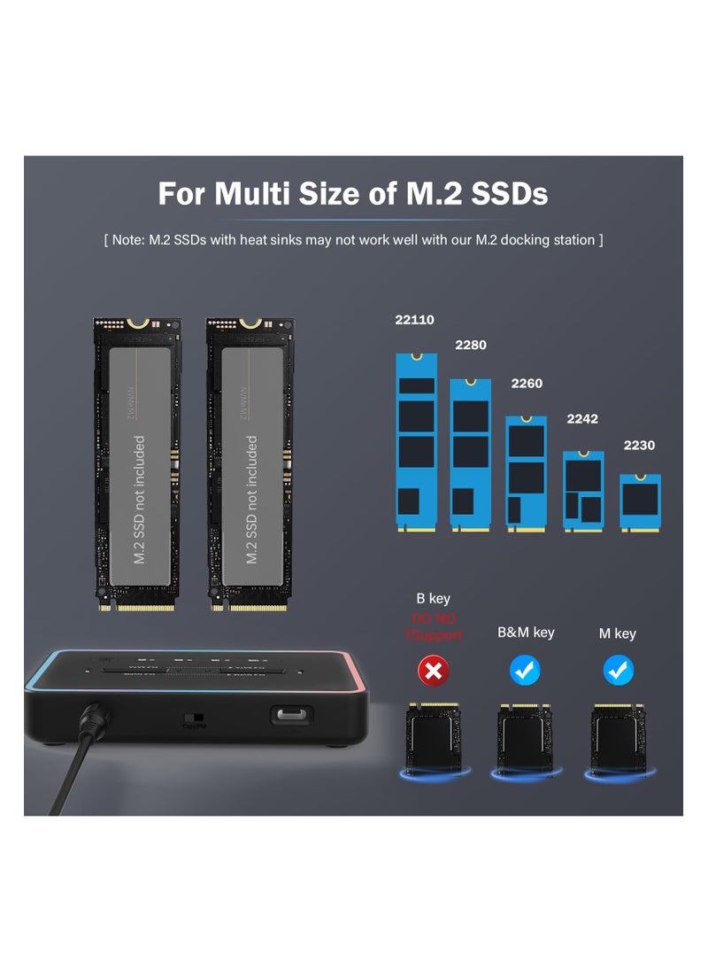 SYOSI M.2 Reader 20Gbps Docking Station, M.2 Duplicator Cloner Dual-Bay Offline USB C to NVME SATA Docking Station for Both (M Key, B+M Key) PCIE NGFF Dock, Size 22110 2280 2260 2242 2230 Enclosure  - Image 3