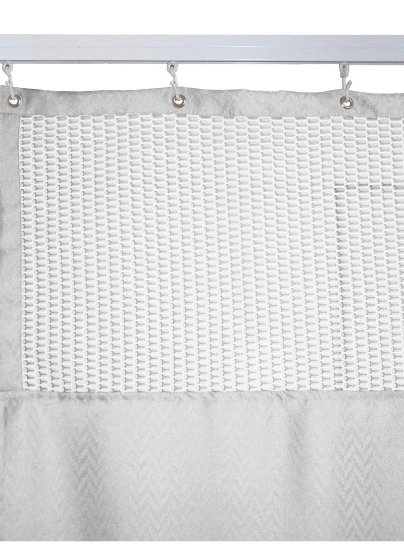 Lushomes Lushomes Hospital Partition Curtains, Clinic Curtains Size 16 FT W x 7 ft H, Top Net Fabric, 100% Polyester 32 Rustfree Metal Eyelets 32 Plastic Hook, White, Zig Zag Design (16x7 FT, Pk of 1)  - Image 2