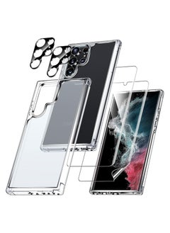 【5-in-1】 for Samsung Galaxy S22 Ultra Case,2 Packs Camera Lens Protector + 2 Packs Soft Screen Protector,Matte-Finish, All-Round Protection, Shockproof, Anti-Scratches Kit for Galaxy S22 Ultra 5G