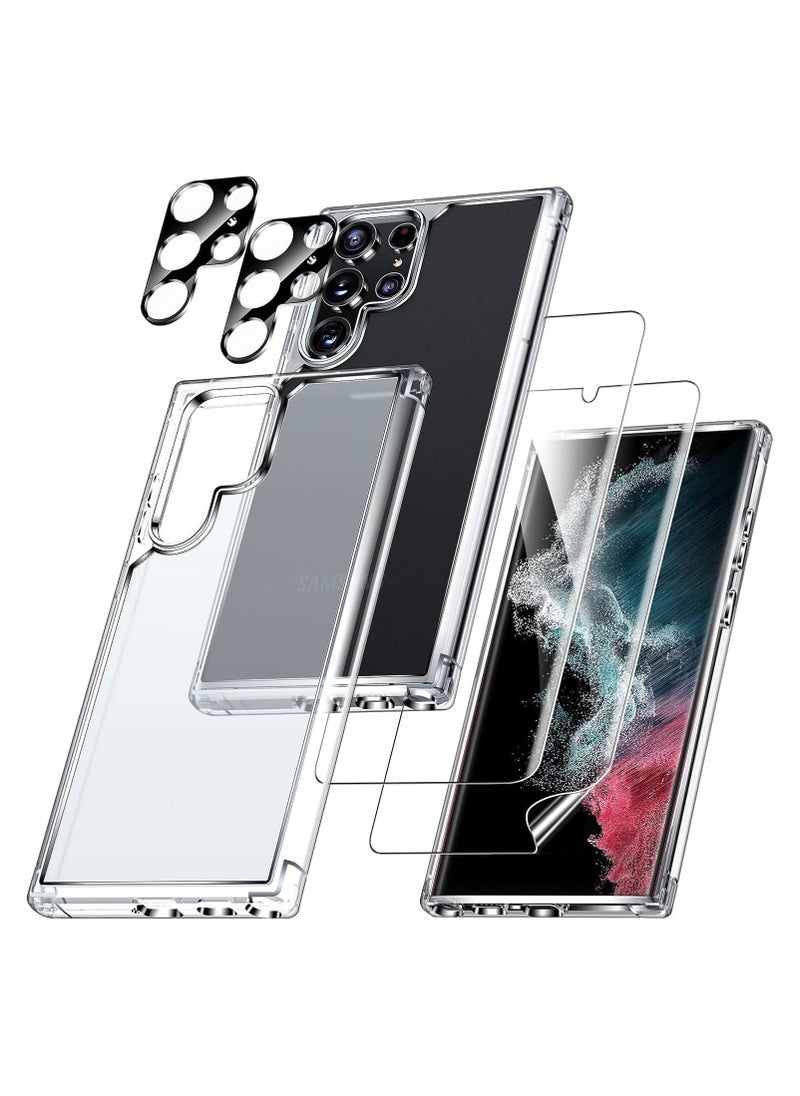Generic - 【5-in-1】 for Samsung Galaxy S22 Ultra Case,2 Packs Camera Lens Protector + 2 Packs Soft Screen Protector,Matte-Finish, All-Round Protection, Shockproof, Anti-Scratches Kit for Galaxy S22 Ultra 5G - Image 1