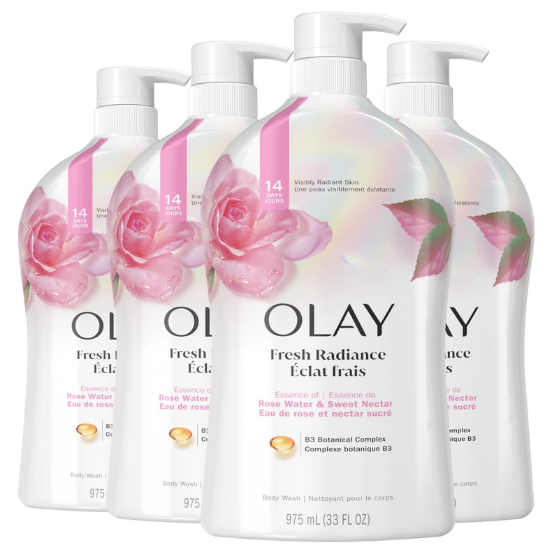 Olay غسول الجسم من أولاي فريش أوتلاست برائحة ماء الورد والعسل الحلو للنساء 33 أونصة سائلة (عبوة من 4)  - Image 1
