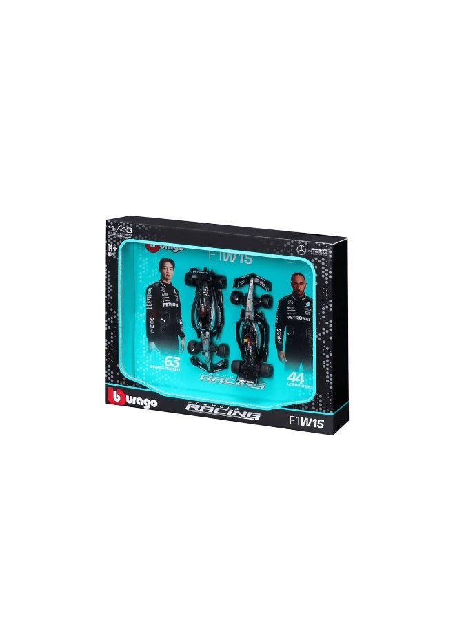 Bburago Racing F1 2024 Mercedes AMG W15 #44 Lewis Hamilton and #63 George Russel Die-Cast Cars 2-Pack Set (1:43) - Image 2
