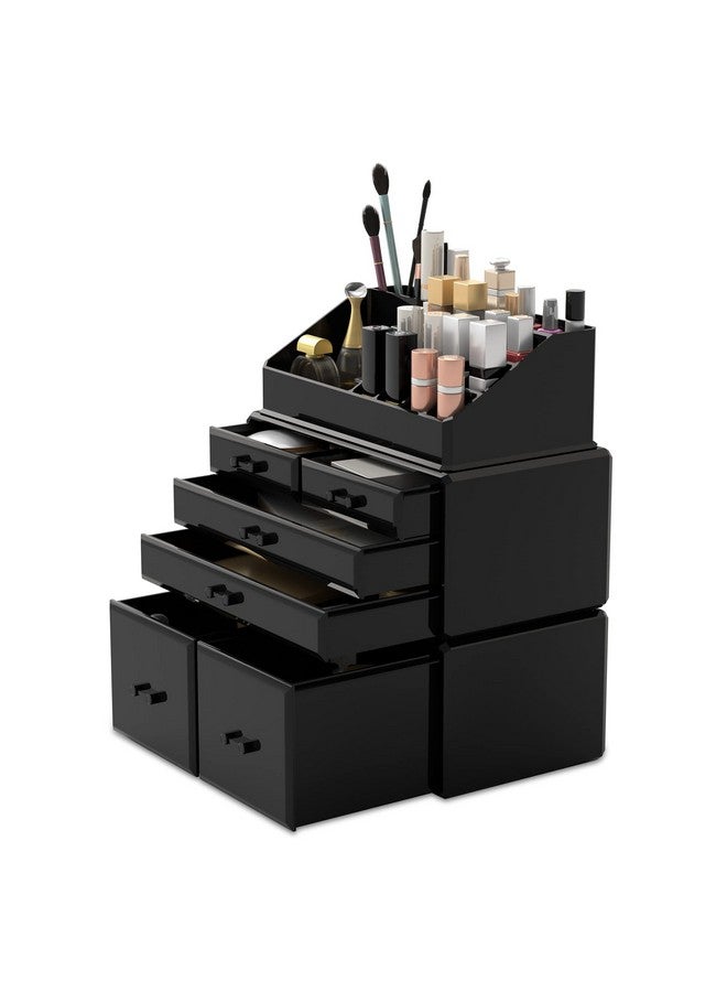 READAEER Makeup Organizer 3 Pieces Cosmetic Storage Case with 6 Drawers (Black) - Image 1
