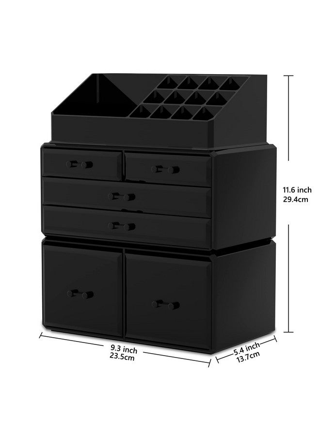 READAEER Makeup Organizer 3 Pieces Cosmetic Storage Case with 6 Drawers (Black) - Image 2