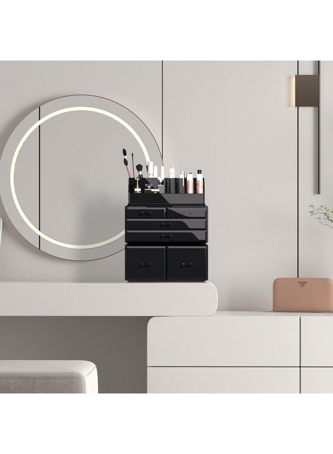 READAEER Makeup Organizer 3 Pieces Cosmetic Storage Case with 6 Drawers (Black) - Image 4
