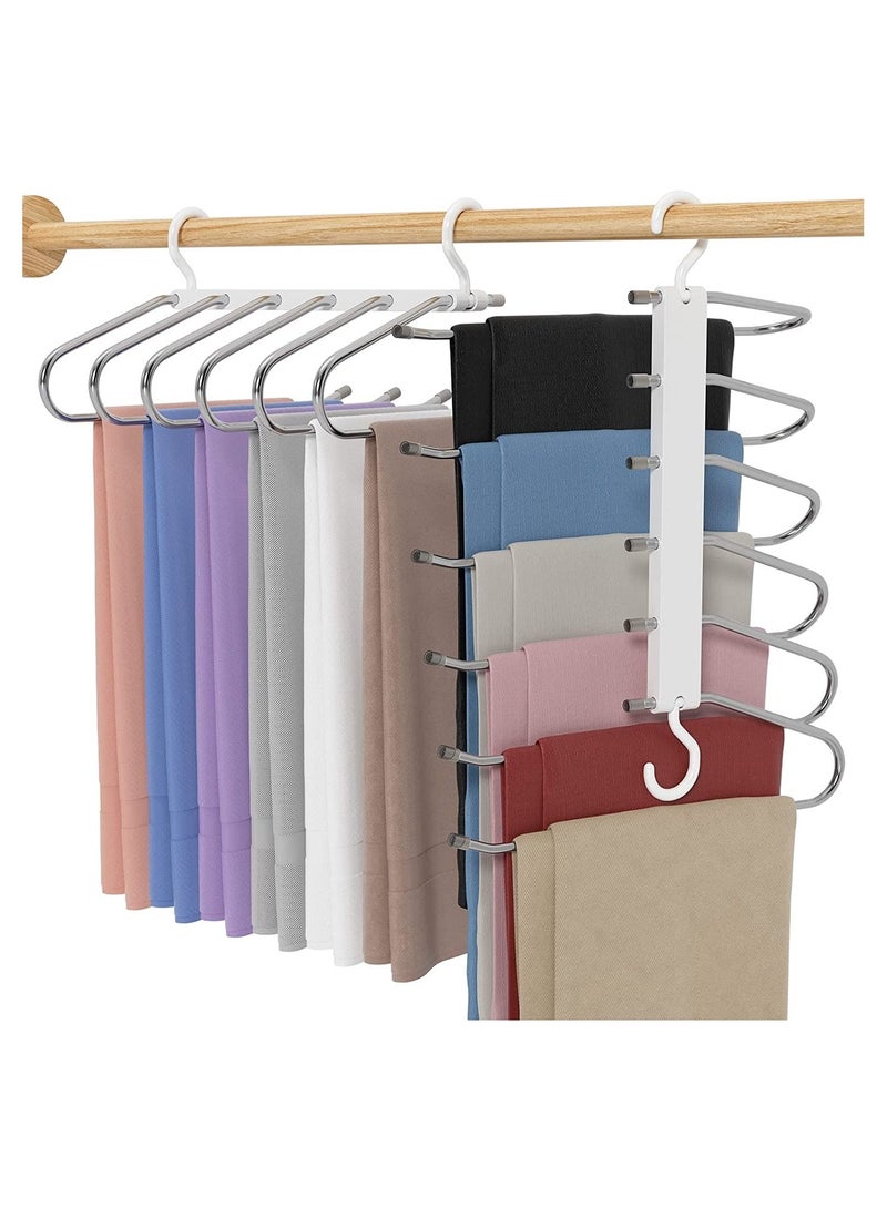 2pcs 6 in 1 Foldable Hangers for Clothes Hanging Multi Layer Multi Purpose Pant Wardrobe Magic Hanger Space Saving Stainless Steel Cloth Trousers Jeans  - Image 1