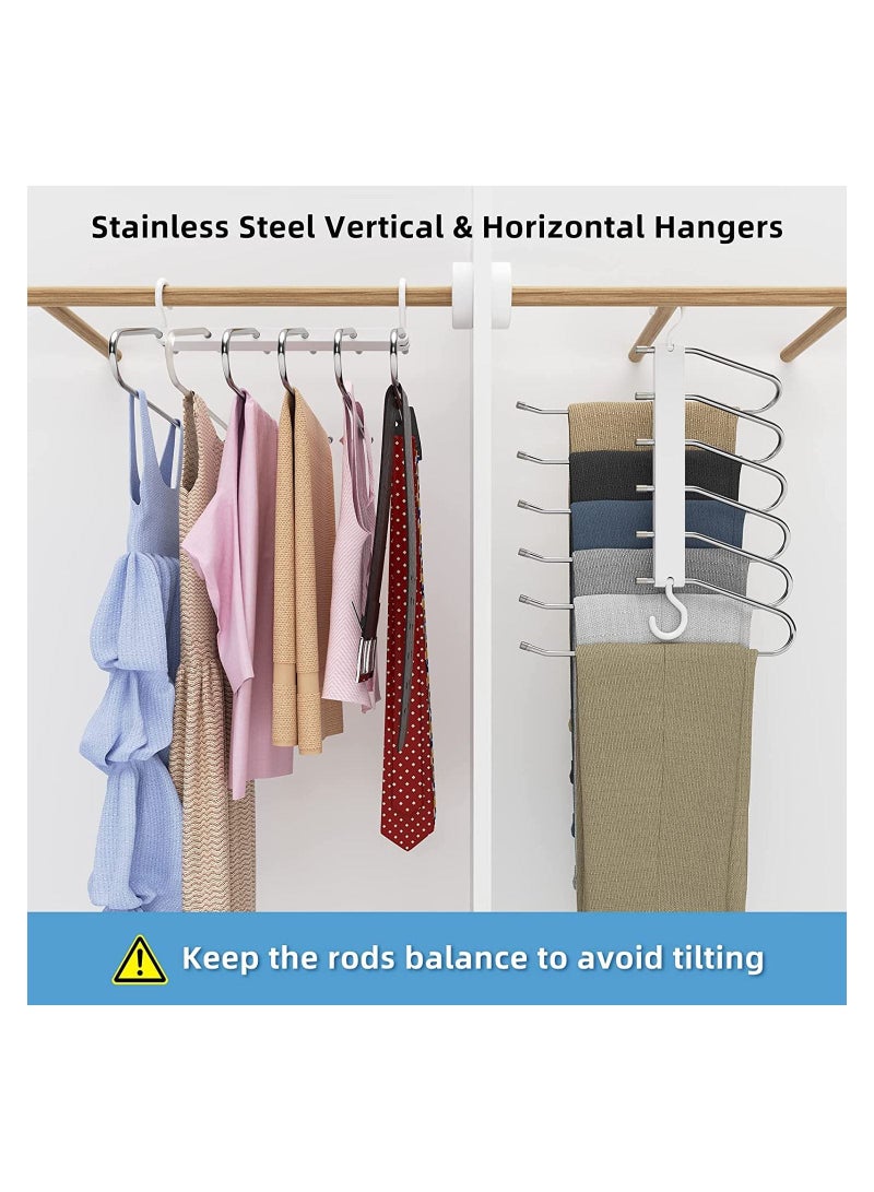 2pcs 6 in 1 Foldable Hangers for Clothes Hanging Multi Layer Multi Purpose Pant Wardrobe Magic Hanger Space Saving Stainless Steel Cloth Trousers Jeans  - Image 4
