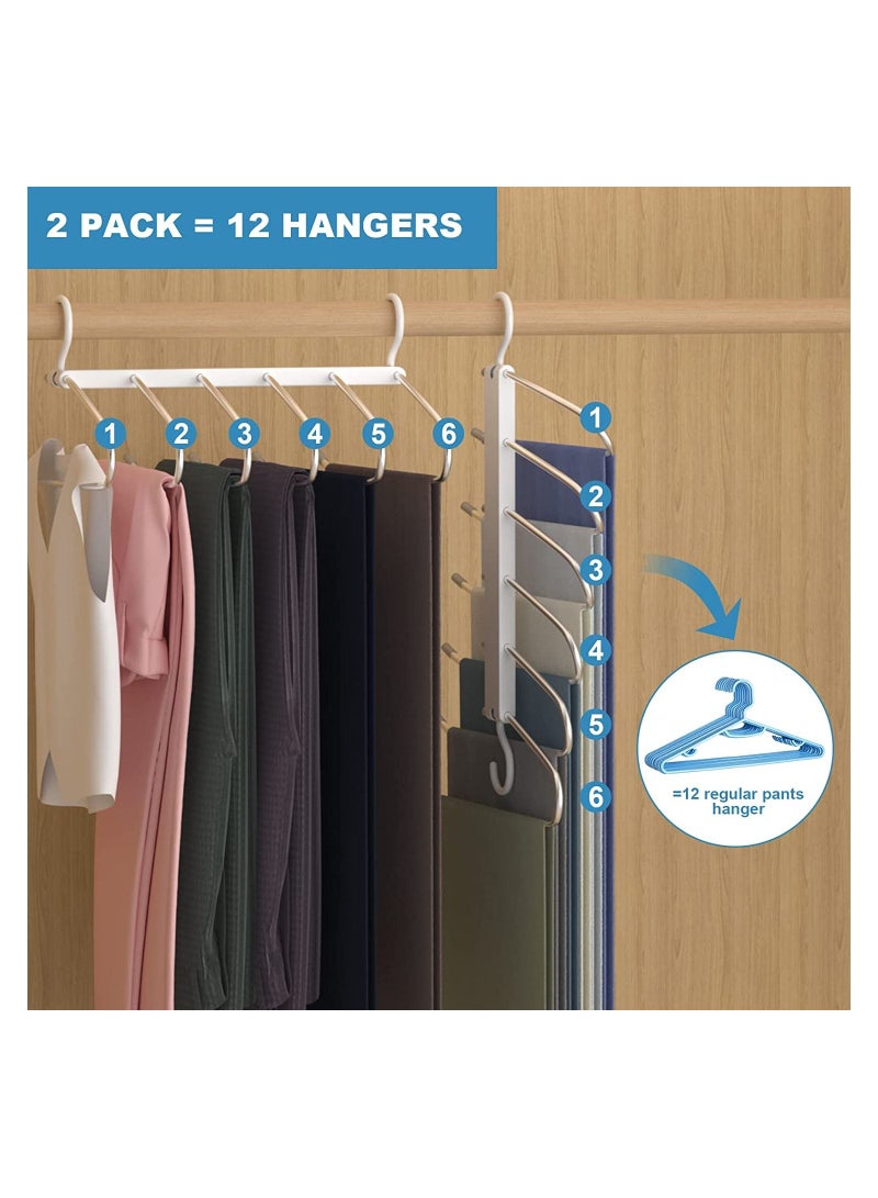 2pcs 6 in 1 Foldable Hangers for Clothes Hanging Multi Layer Multi Purpose Pant Wardrobe Magic Hanger Space Saving Stainless Steel Cloth Trousers Jeans  - Image 3