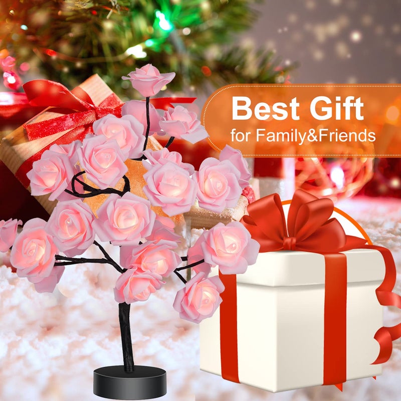 COLORLIFE Birthday Mother's Day Valentine's Day Christmas Gifts for Mom Women Daughter Wife Girlfriend Sister Pink Flower Rose Tree lamp Cute Room Decor for Bedroom Livingroom - Image 3