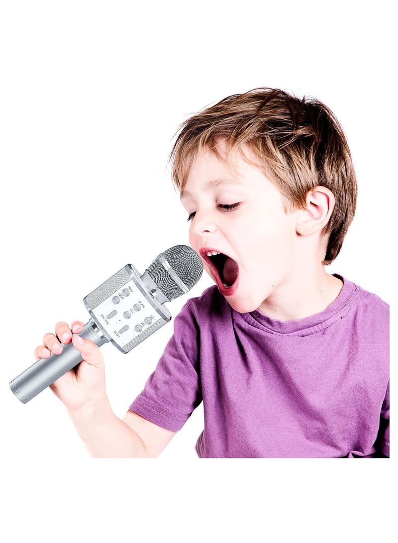2 حزمة من ميكروفون كاريوكي للأطفال، ميكروفون كاريوكي لاسلكي يعمل بالبلوتوث للغناء، آلة مكبر صوت ميكروفون محمولة باليد، ألعاب هدايا رائعة للفتيات والأولاد والبالغين. (فضة) - Image 5