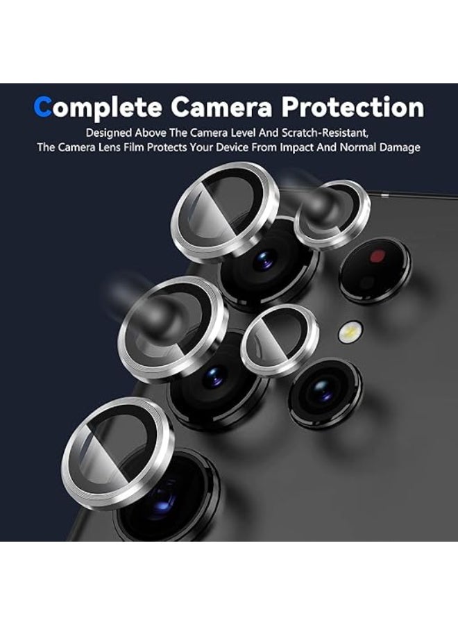 Film for Samsung Galaxy S24 Ultra Camera Lens Protector, 9H Tempered Glass & Ultra-Thin Aluminum Alloy Individual Lens Screen Protective Cover for S24 Ultra 5G 2024, Silver - Image 2