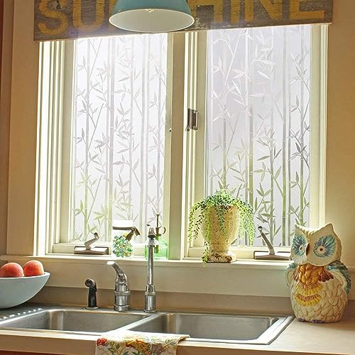 WISDOM Privacy Window Film Frosted Glass Film Glass Film No Glue Anti-UV Window Sticker Non Adhesive for Privacy Office Meeting Room Bathroom Living Room (Crystal Bamboo, 24 x 52) - Image 3