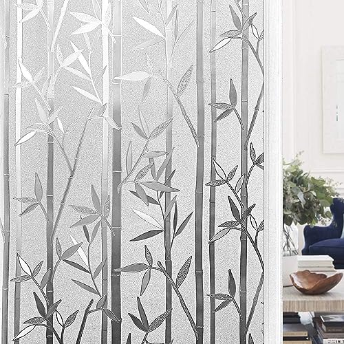 WISDOM Privacy Window Film Frosted Glass Film Glass Film No Glue Anti-UV Window Sticker Non Adhesive for Privacy Office Meeting Room Bathroom Living Room (Crystal Bamboo, 24 x 52) - Image 1