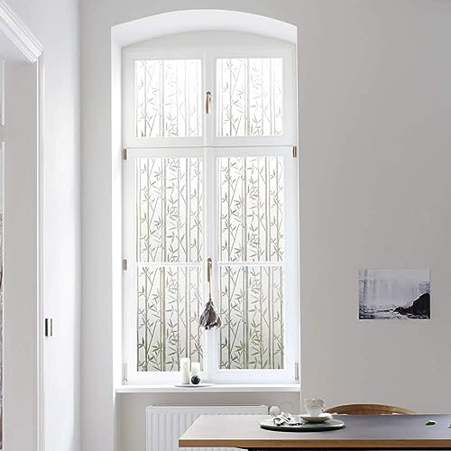 WISDOM Privacy Window Film Frosted Glass Film Glass Film No Glue Anti-UV Window Sticker Non Adhesive for Privacy Office Meeting Room Bathroom Living Room (Crystal Bamboo, 24 x 52) - Image 5