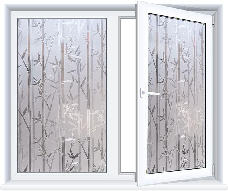 WISDOM Privacy Window Film Frosted Glass Film Glass Film No Glue Anti-UV Window Sticker Non Adhesive for Privacy Office Meeting Room Bathroom Living Room (Crystal Bamboo, 24 x 52) - Image 2