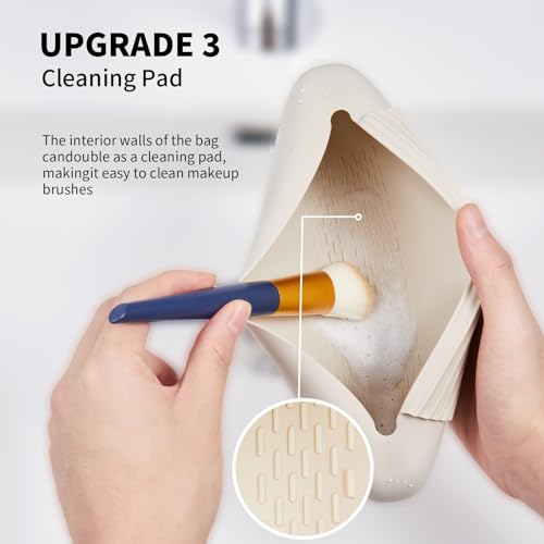 AGIKET Silicone Makeup Brush Holder Travel Cosmetic Bag：Soft Portable Cosmetic Face Brushes Holder with Upgrade Anti-Fall Out Magnetic Closure, Large Travel Makeup Brush Case - Starlight - Image 4