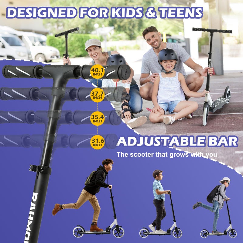 Rahmory Kick Scooter for Ages 6+,Kid, Teens & Adults. Foldable Kick Scooter for Boys with 4 Adjustable Heights, ABEC9 Bearings, Supports Up to 220 lbs - Image 2
