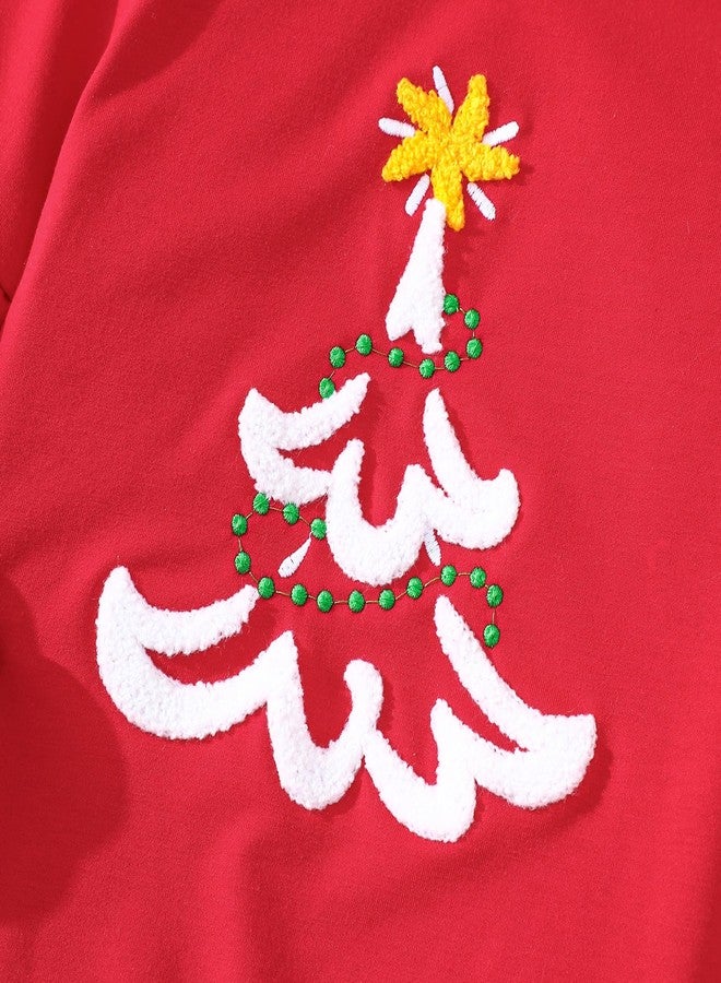طقم ملابس عيد الميلاد للبنات الصغيرات من مييالي، يتضمن سويت شيرت بنقشة شجرة سانتا وبنطال واسع من الأسفل وبلوزة مكشكشة، باللون الأحمر، مقاس 5-6 سنوات. - Image 5