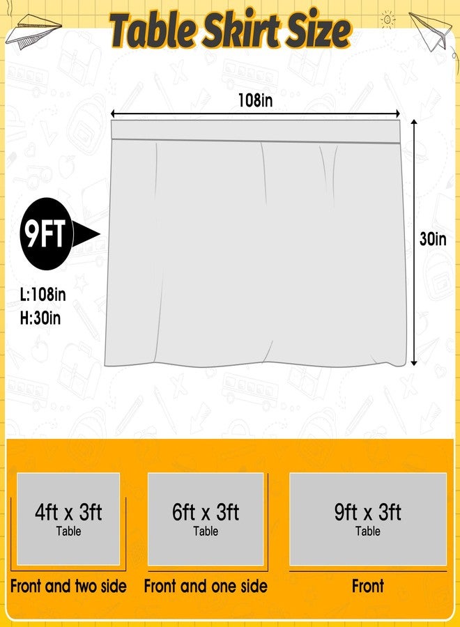 AKAIXI 9FT Black and White Composition Table Skirt Teacher Desk Skirts for Classroom Decorations Rectangle Tablecover Skirt for Back to School Party Supplies Kindergarten Preschool Office Bookcase Cabinet - Image 2
