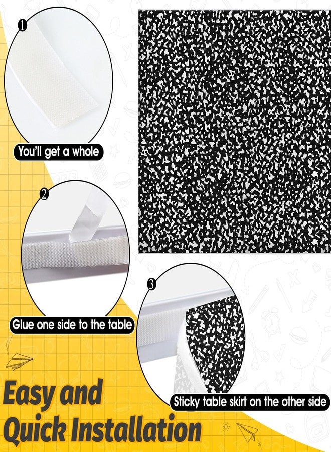 AKAIXI 9FT Black and White Composition Table Skirt Teacher Desk Skirts for Classroom Decorations Rectangle Tablecover Skirt for Back to School Party Supplies Kindergarten Preschool Office Bookcase Cabinet - Image 4