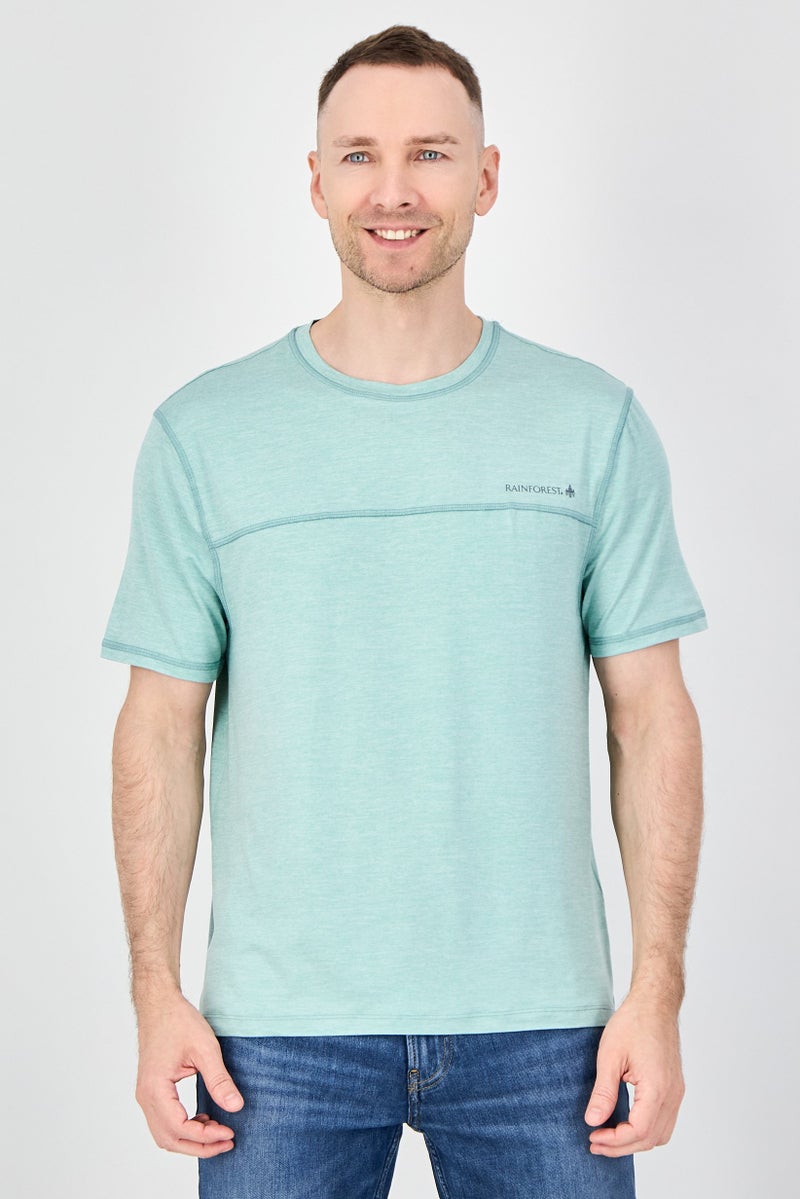 Rainforest Men Crew Neck Short Sleeve Brand Logo T-Shirt, Green - Image 1