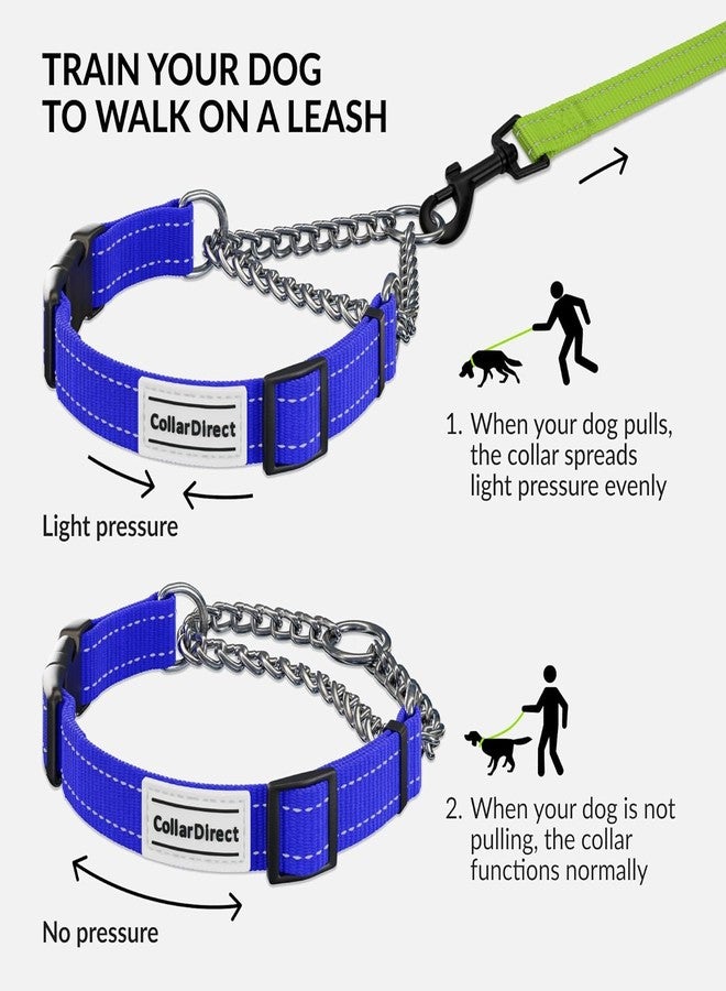 CollarDirect Martingale Dog Collar Heavy Duty Nylon Slip Collars for Small Medium Large Dogs [Stainless Steel Chain and Quick Release Buckle, Reflective, Blue, M, 14"-17"] - Image 2
