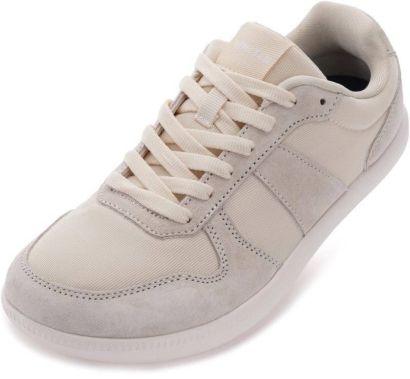 WHITIN Wide Toe Box Walking Shoes for Women Lace up Breathable Zero Drop Casual Flats Sneakers Lightweight Size 8 Female Tennis Footwear Beige 39 - Image 1