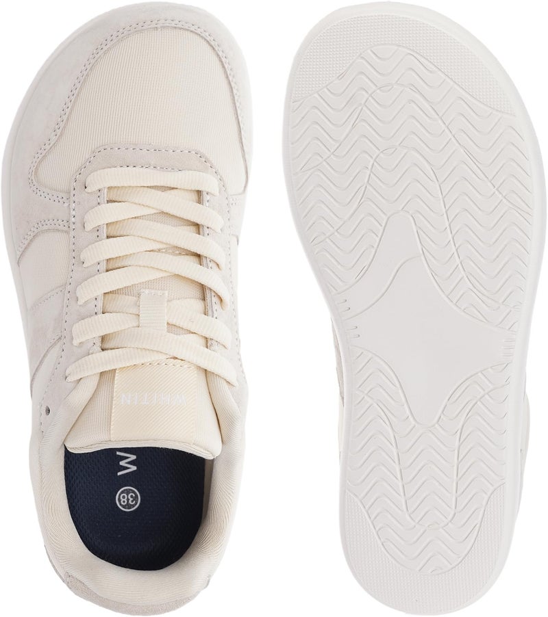 WHITIN Wide Toe Box Walking Shoes for Women Lace up Breathable Zero Drop Casual Flats Sneakers Lightweight Size 8 Female Tennis Footwear Beige 39 - Image 3