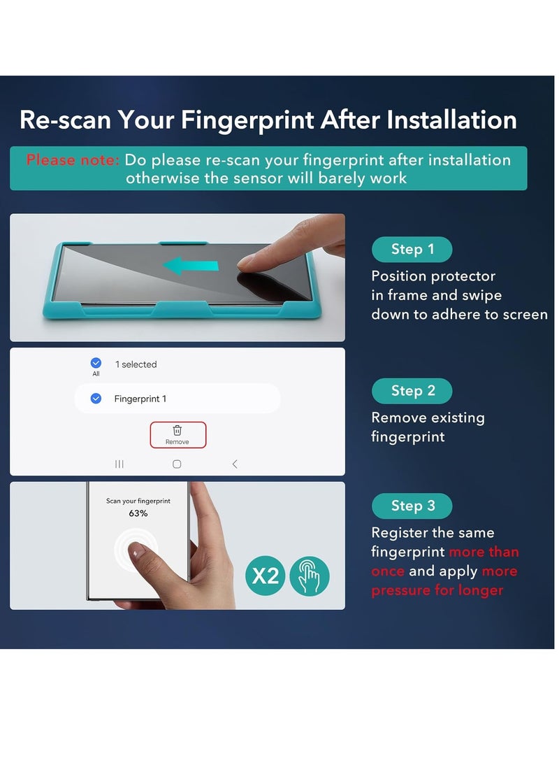 KASTWAVE 3Pack for Samsung Galaxy S24 Ultra Screen Protector Set, Screen Protector Tempered Glass, 2 Tempered Glass Screen Protectors and 1 Set Individual Lens Protectors, 2.5D Curved Edges, Sensor Protection - Image 2