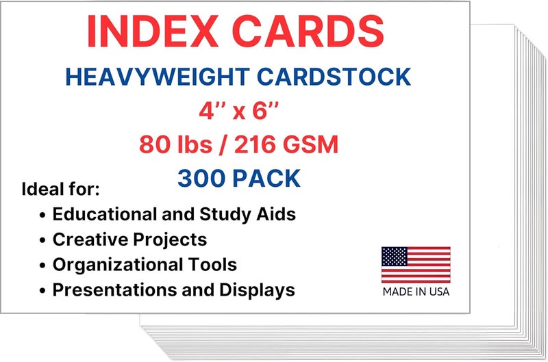 Index Cards, 4x6 Inches, Blank on Both Sides, White, 300 Count – Durable Cardstock for Note-Taking, Study, Flashcards – Great for Students, Teachers, and Professionals