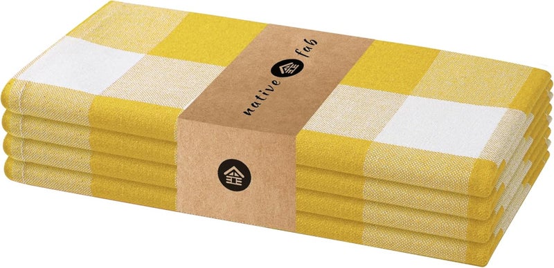 Native Fab Set of 4 Buffalo Plaid Cloth Dinner Napkins  100 Cotton  16x16 inches Soft Absorbent Restaurant Hotel Quality  Easy Care Washable Everyday Use  Lemon Yellow - Image 1
