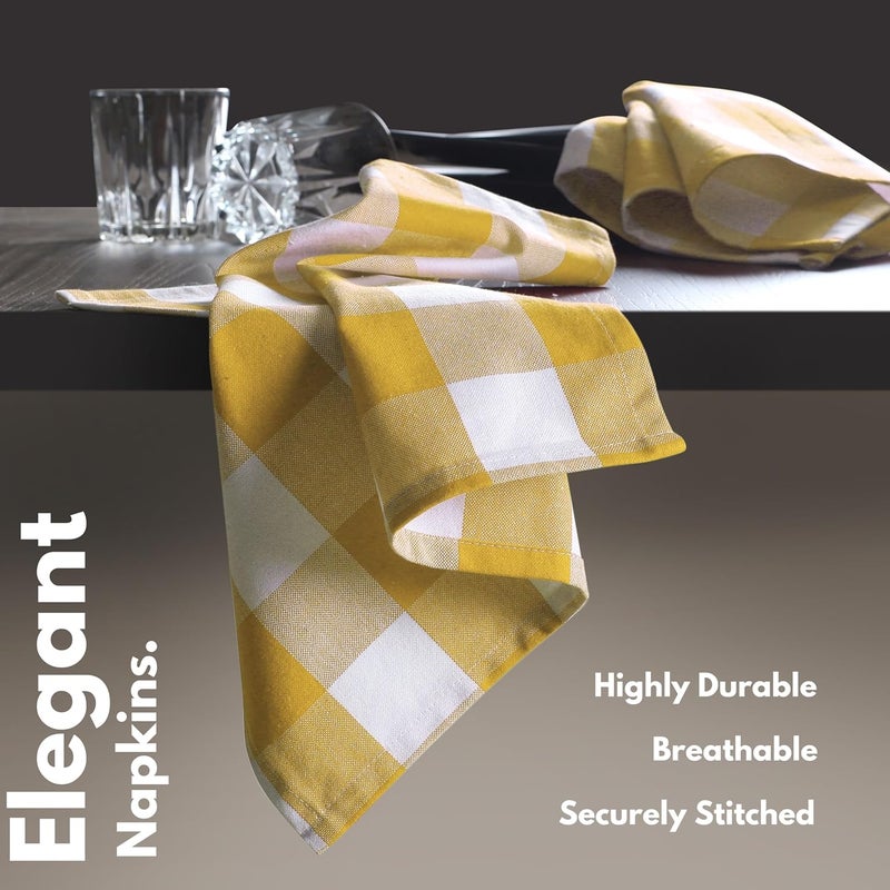 Native Fab Set of 4 Buffalo Plaid Cloth Dinner Napkins  100 Cotton  16x16 inches Soft Absorbent Restaurant Hotel Quality  Easy Care Washable Everyday Use  Lemon Yellow - Image 5