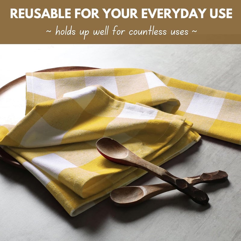 Native Fab Set of 4 Buffalo Plaid Cloth Dinner Napkins  100 Cotton  16x16 inches Soft Absorbent Restaurant Hotel Quality  Easy Care Washable Everyday Use  Lemon Yellow - Image 4
