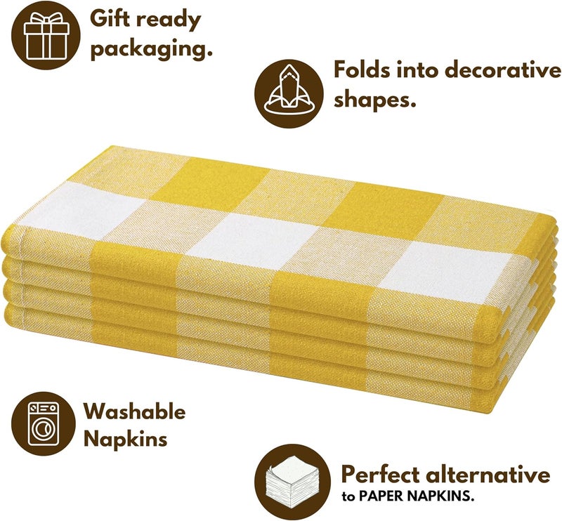 Native Fab Set of 4 Buffalo Plaid Cloth Dinner Napkins  100 Cotton  16x16 inches Soft Absorbent Restaurant Hotel Quality  Easy Care Washable Everyday Use  Lemon Yellow - Image 3