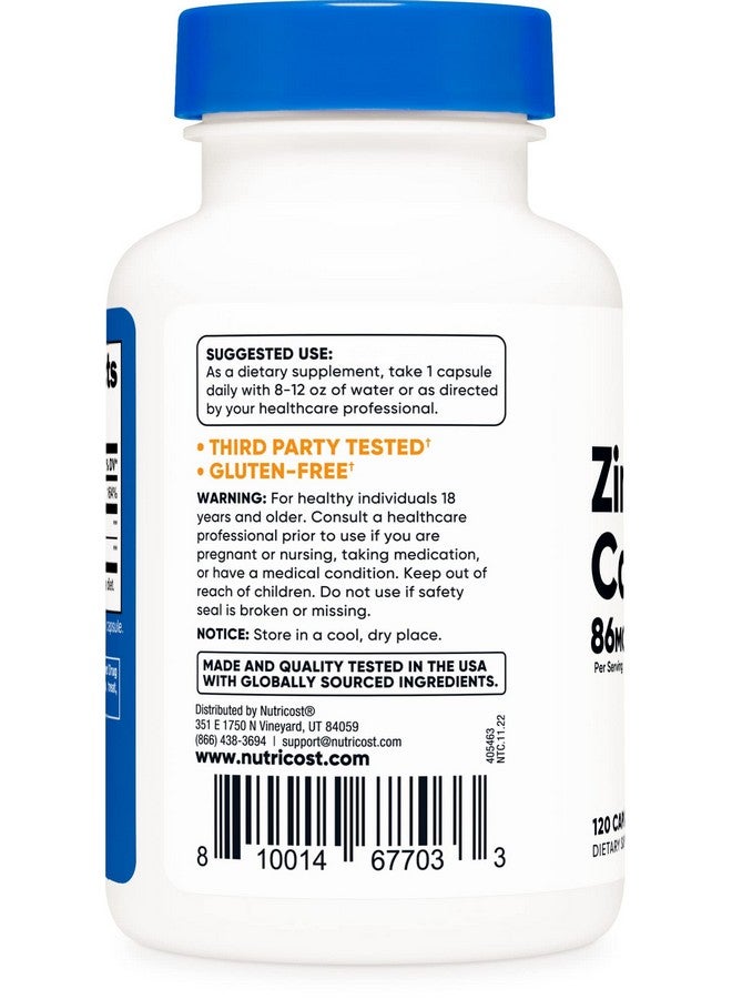 Nutricost زنك كارنوستين 86 ملغ 120 كبسولة خالية من الكائنات المعدلة وراثيًا وخالية من الغلوتين مكمل زنك كارنوستين - Image 4