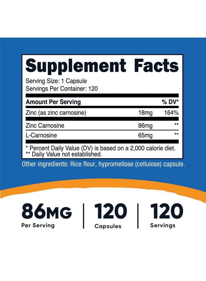 Nutricost زنك كارنوستين 86 ملغ 120 كبسولة خالية من الكائنات المعدلة وراثيًا وخالية من الغلوتين مكمل زنك كارنوستين - Image 3