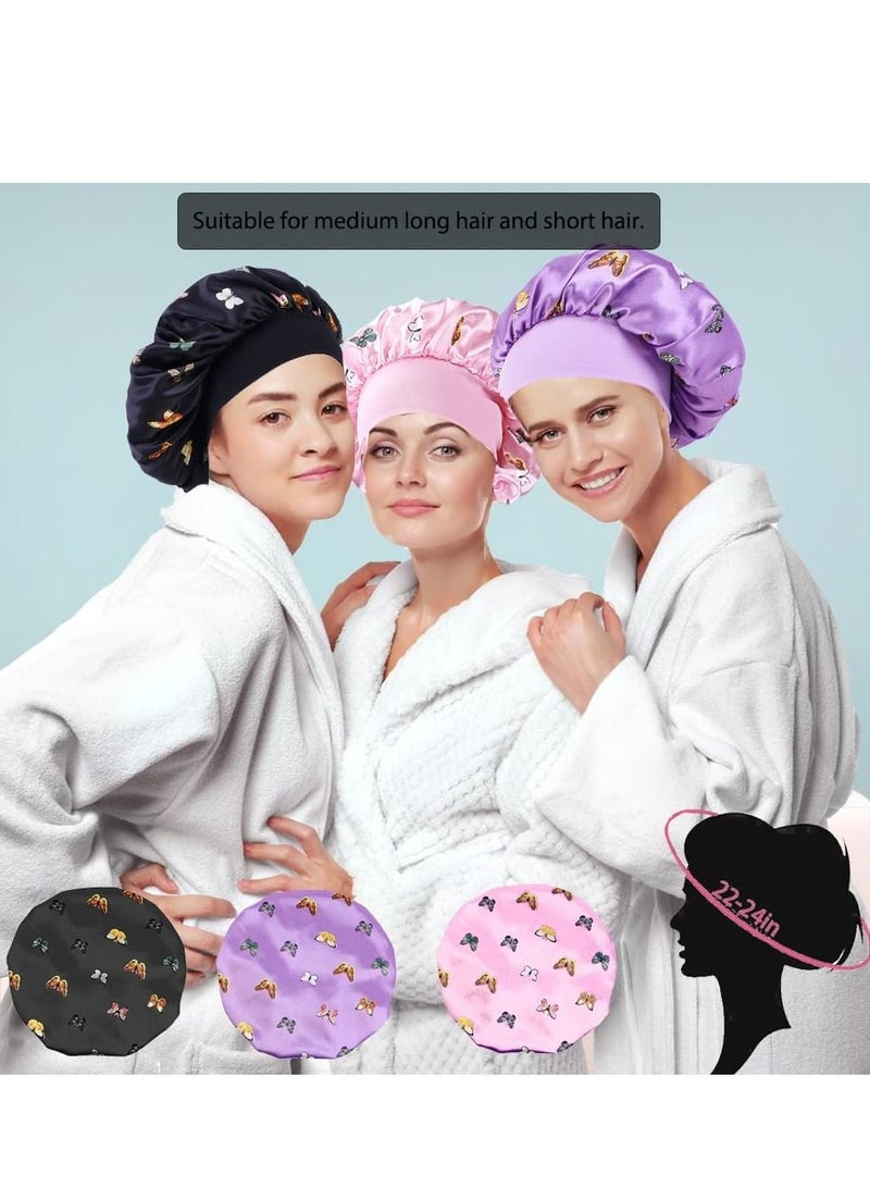 SYOSI غطاء رأس حريري، قبعة نوم ليلية بدون غطاء حمام ضيق، قبعة تصفيف الشعر ناعمة ومريحة دون إيذاء الشعر للنساء والفتيات، العناية بالشعر أثناء النوم، غطاء رأس مرن 3 قطع - Image 4