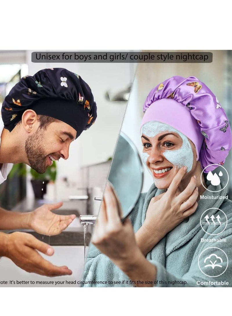 SYOSI غطاء رأس حريري، قبعة نوم ليلية بدون غطاء حمام ضيق، قبعة تصفيف الشعر ناعمة ومريحة دون إيذاء الشعر للنساء والفتيات، العناية بالشعر أثناء النوم، غطاء رأس مرن 3 قطع - Image 5