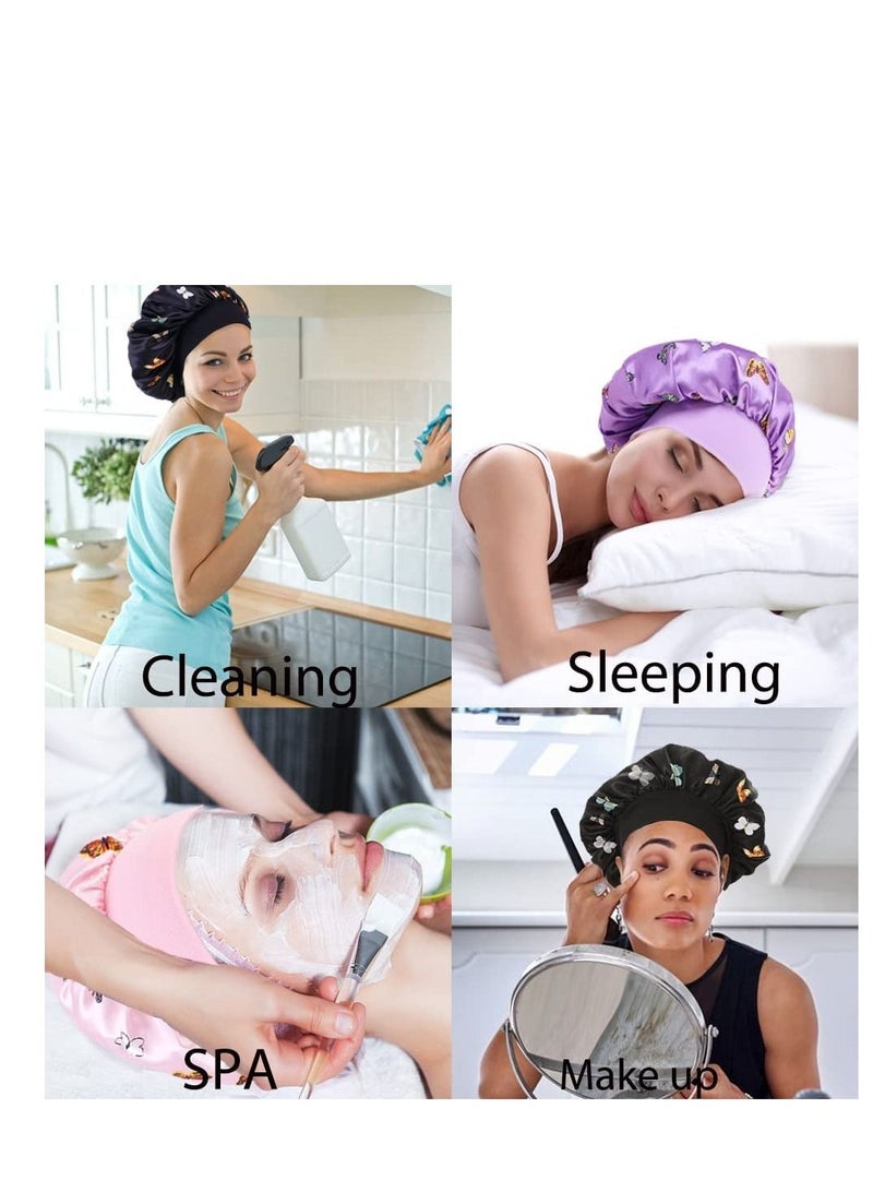 SYOSI غطاء رأس حريري، قبعة نوم ليلية بدون غطاء حمام ضيق، قبعة تصفيف الشعر ناعمة ومريحة دون إيذاء الشعر للنساء والفتيات، العناية بالشعر أثناء النوم، غطاء رأس مرن 3 قطع - Image 3