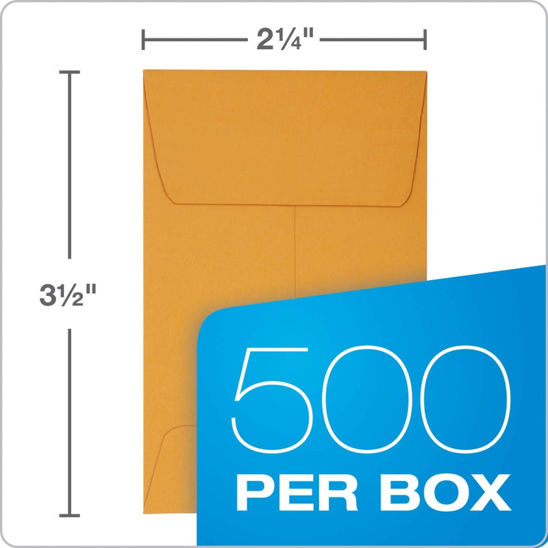 Quality Park #1 Coin Envelopes, 2 1/4 x 3 1/2, Gummed, Small Parts, Jewelry & Seed Envelopes for Garden, Office, 24 lb Kraft, 500 per Box (QUA50160) - Image 4