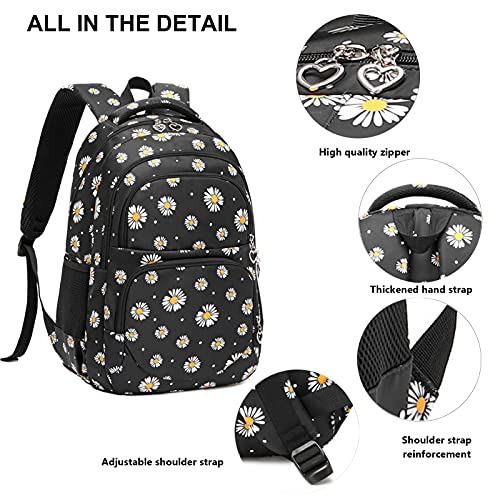 goldwheat Daisy Printed Backpacks With Lunch Pack Pencil Case 3pcs, Lightweight Water Resistant Bookbag For Middle School - Image 3