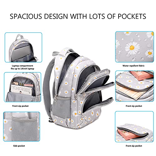 goldwheat Daisy Printed Backpacks With Lunch Pack Pencil Case 3pcs, Lightweight Water Resistant Bookbag For Middle School - Image 4