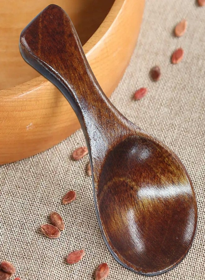 Litoexpe 6 Pcs Mini Wooden Spoons, Little Wooden Round Soup Spoons for Home Kitchen Cooking Coffee Soup Tea Salt (Log color) (Dark wood) - Image 4