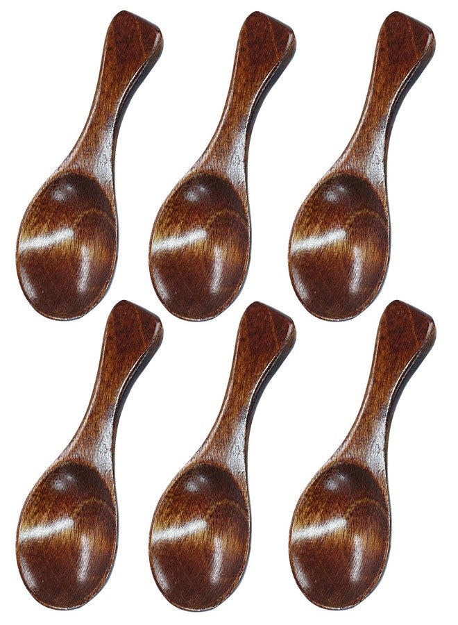 Litoexpe 6 Pcs Mini Wooden Spoons, Little Wooden Round Soup Spoons for Home Kitchen Cooking Coffee Soup Tea Salt (Log color) (Dark wood) - Image 1